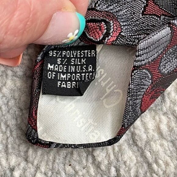 Christian Dior Mens Red Gray Paisley Abstract Neck Tie Business Career Office - Picture 4 of 9